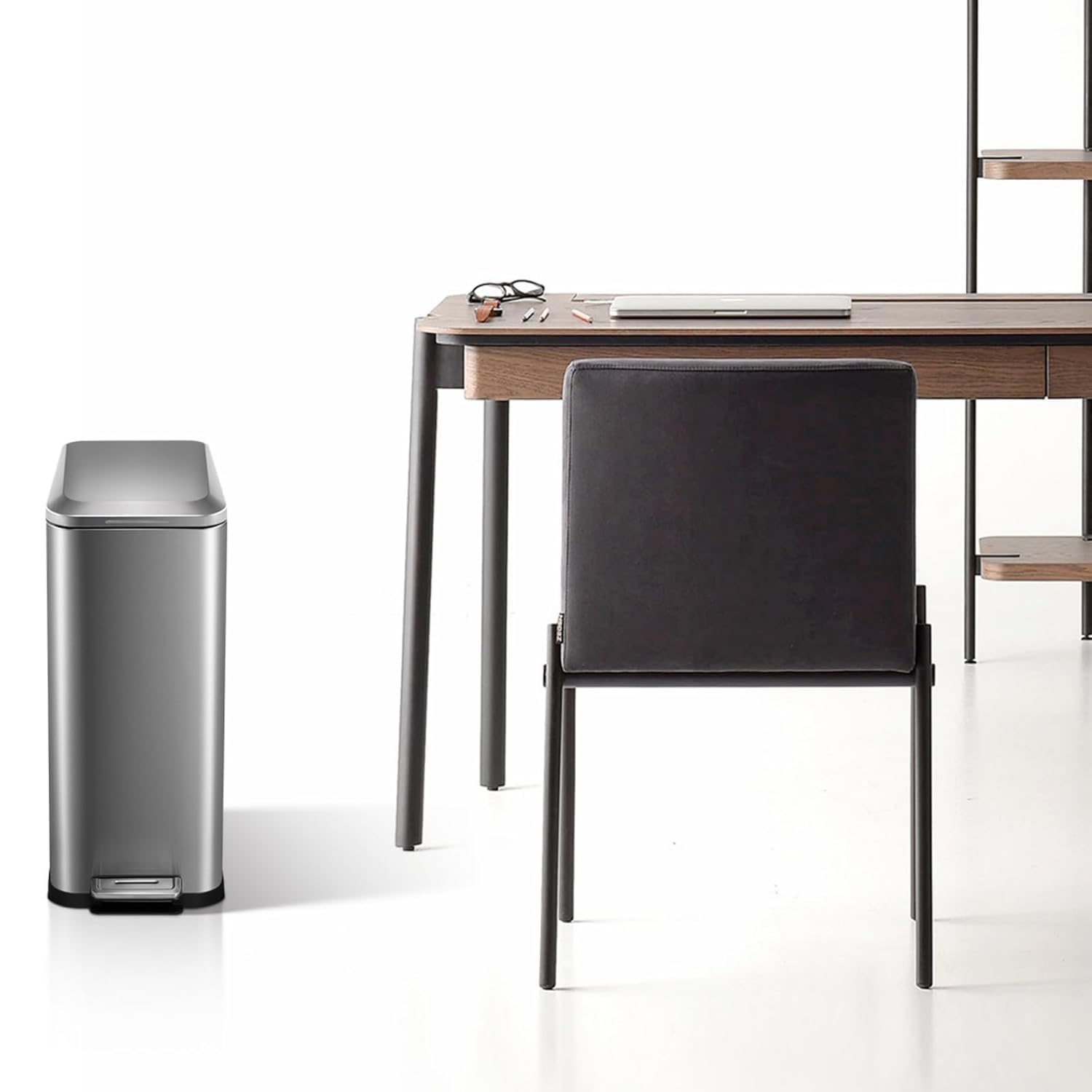 13 Gallon/50 L Stainless Steel Trash Can with Soft-Close Lid for Kitchen, Dining Room,Fingerprint Resistant Narrow Rectangle Garbage Can with Removable Inner Bucket Trash Bin,Silver