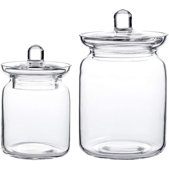 Gala Houseware Bathroom Vanity Apothecary Jars, Set of 2 Glass Storage Organizer Canister, Cotton Jar, Candy Jar and Makeup Pad Containers