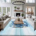 thumbnail image 3 of Summer Large Area Rugs 5x8 ft Ocean Blue Geometric Texture Conch Starfish Teal White Washable Rug Non Slip Indoor Carpet Absorbent Floor Mat for Living Room Bedroom Dining Room, 3 of 9