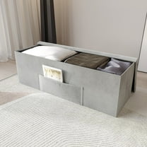 Home Design Chico 42" Tufted Upholstered Folding Storage Bench with Deep Cushion and Front Pocket, Multi-Purpose Rectangular Design for Bedroom, Entryway, or Living Room, Light Gray