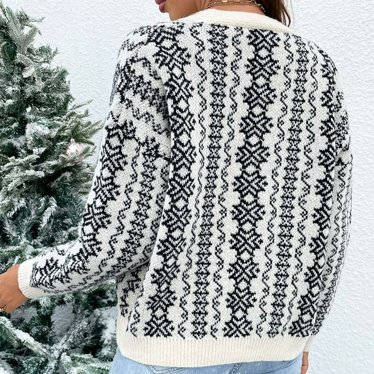 Olyvenn Women s Snowflake Vertical Stripes Bar Breasted Loose Knit