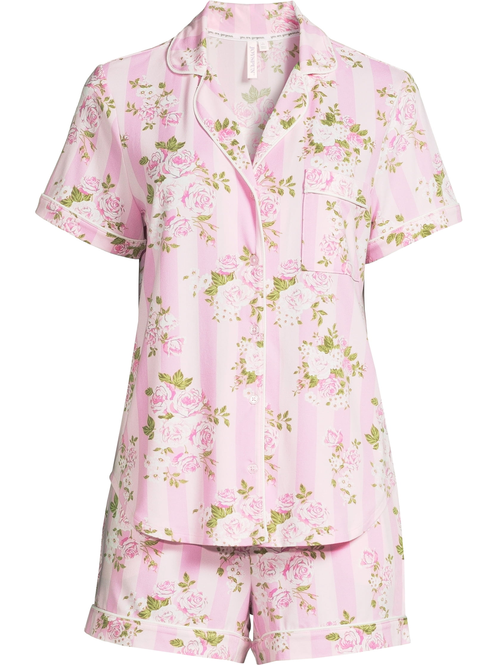 Joyspun Women's Dreamy Soft Collection Notch Collar Top and Shorts Pajama Set, 2-Piece, Sizes XS-3X