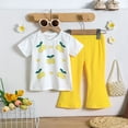 thumbnail image 2 of TTUHYWXI Girls Fashionable And Print Short Sleeve T Shirt And Flared Pants Two Piece Set (Yellow, 9-12 Months), 2 of 6