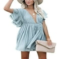 thumbnail image 1 of Femmes Nager Couvrir Robe Profonde V-Cou Volant Réglable Taille Maillots de Bain Couvertures Lâches Robe, 1 of 5