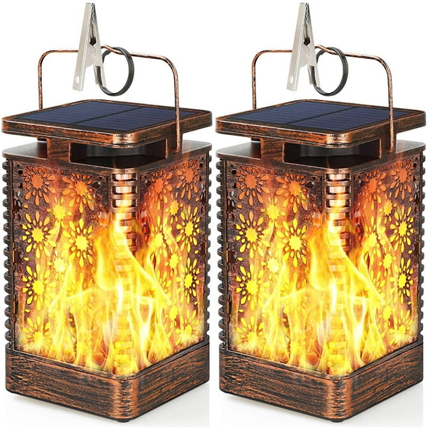 2 Pack Solar Lights Solar Lanterns Outdoor Waterproof Flickering Flame