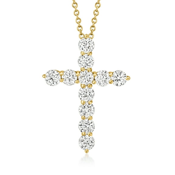 Ross-Simons 1.00 ct. t.w. Lab-Grown Diamond Cross Pendant Necklace in 14kt Yellow Gold, Women's, Adult