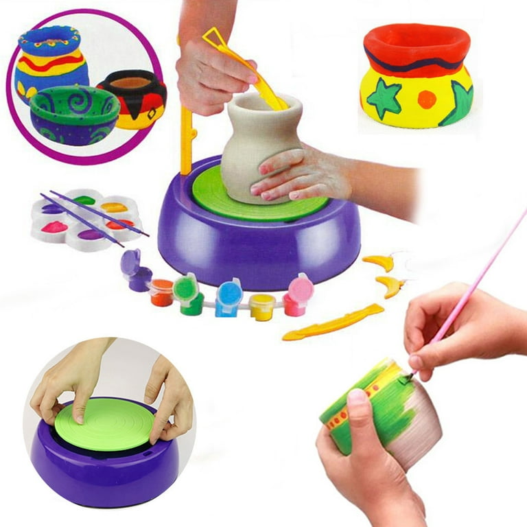 Heiheiup and Wheel Bginners Kids Pottery Paints Kit for Clay with Tools For Kids  Toy DIY Education Kids 2-4 