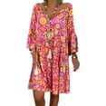thumbnail image 2 of Vestido de verano de manga larga con cuello en V Vestido de mujer con estampado de tela suelta, rojo, S Noticed AP002186-17, 2 of 5