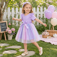 thumbnail image 5 of IPIO Girls Sparkly Star Tulle Princess Dress, Rainbow Birthday Party Dress with Bow and Short Sleeves, 5 of 5