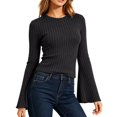 thumbnail image 3 of Likimi Womens T Shirts Crew Neck Solid Color Long Sleeve Tops For Women Casual Pullover Size S, 3 of 7
