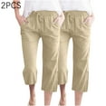 thumbnail image 4 of Kmdttou 2PC Fashion Womens Casual Solid Color Elastic Loose Pants Straight Wide Leg Trousers With Pocket, 4 of 6
