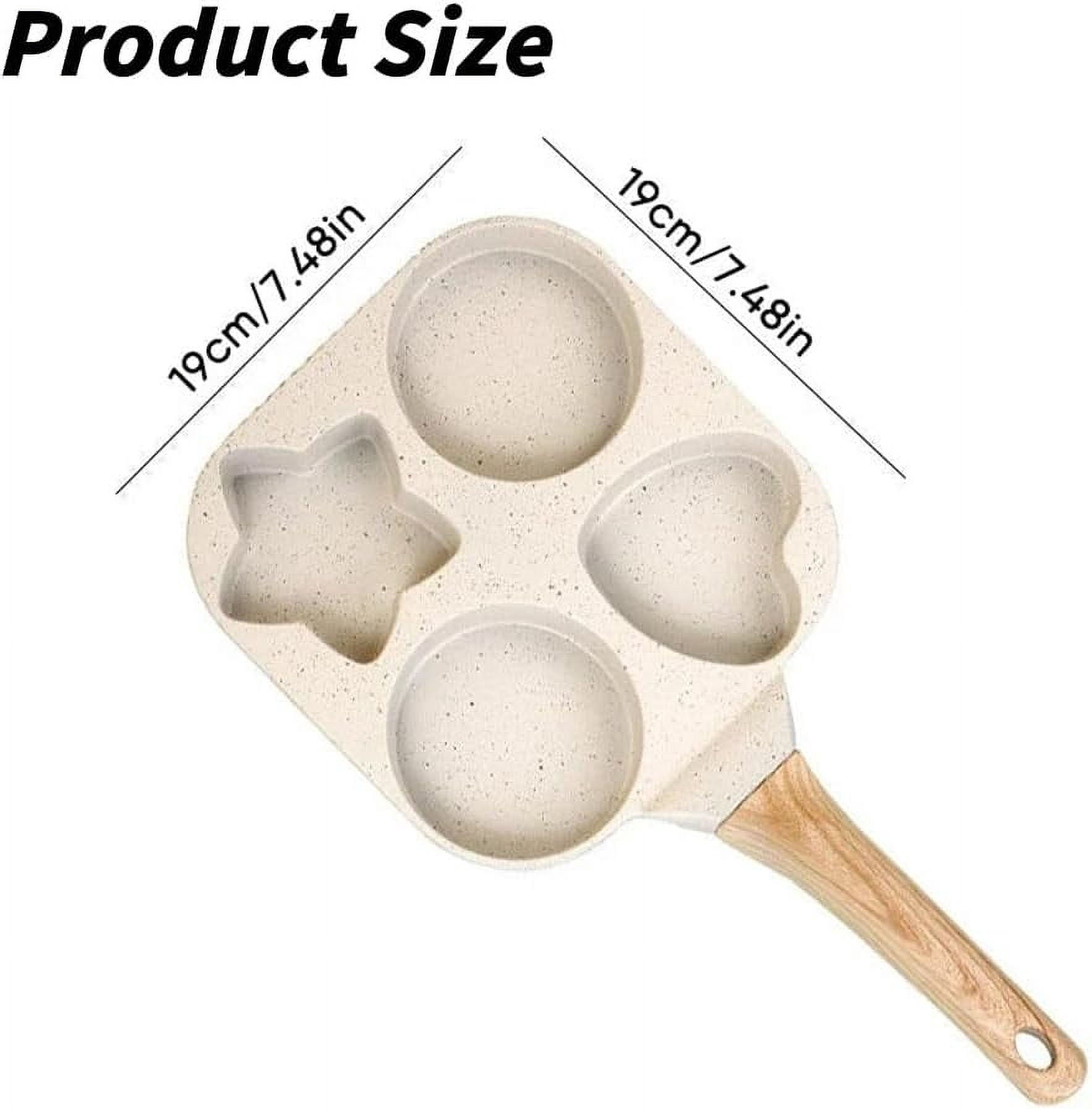 1 Set 4 Hole Skillet with Handle, Mini Pancake Maker for Breakfast, Non Stick Egg Frying Pans 4 Holes Shapes Mold, Multi-Purpose Flat Pan for Indoor Cooking, Griddle Top for Egg Mcmuffin(Beige)