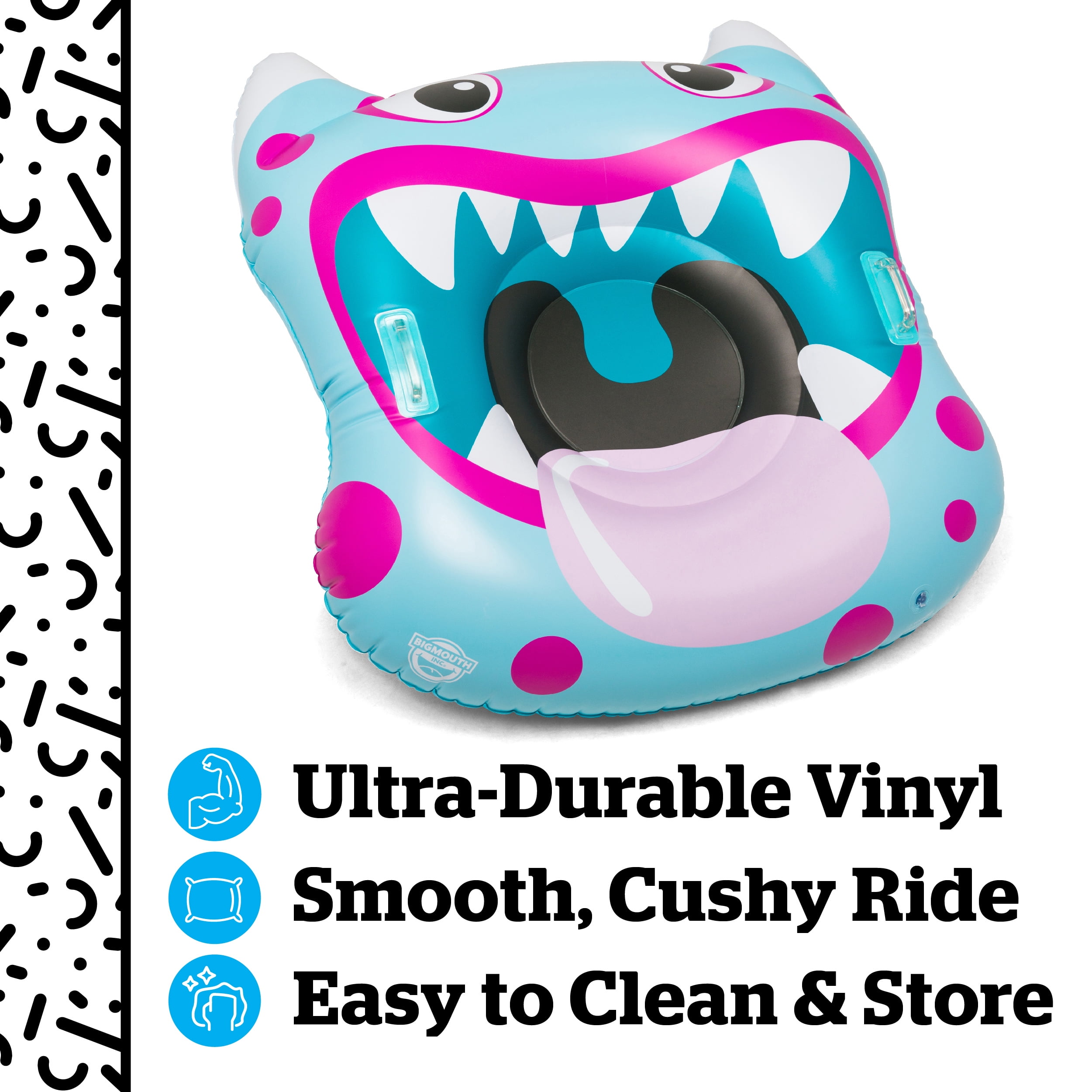 BigMouth Inc. Monster Mouth Snow Tube - 3.5 ft. Wide Inflatable Snow Tube with Easy Grip Handles, Made of Durable Vinyl with Welded Seams - Makes a Great Gift, Multi Color