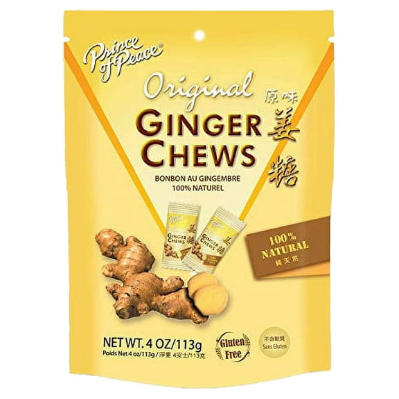Prince of Peace Original Ginger Chews, 4 oz. – Candied Ginger – Candy Pack – Ginger Chews Candy – Natural Candy – Ginger Candy for Nausea