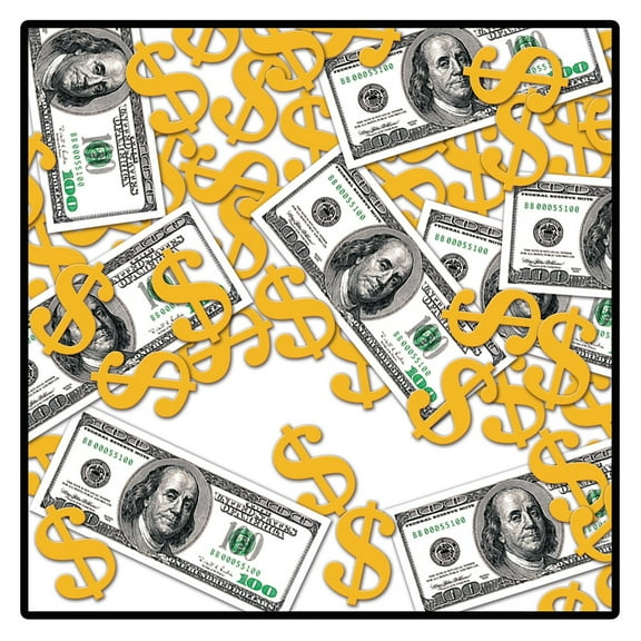 Beistle Club Pack of 12 Green and Gold Big Bucks Confetti Bags 0.5 oz.