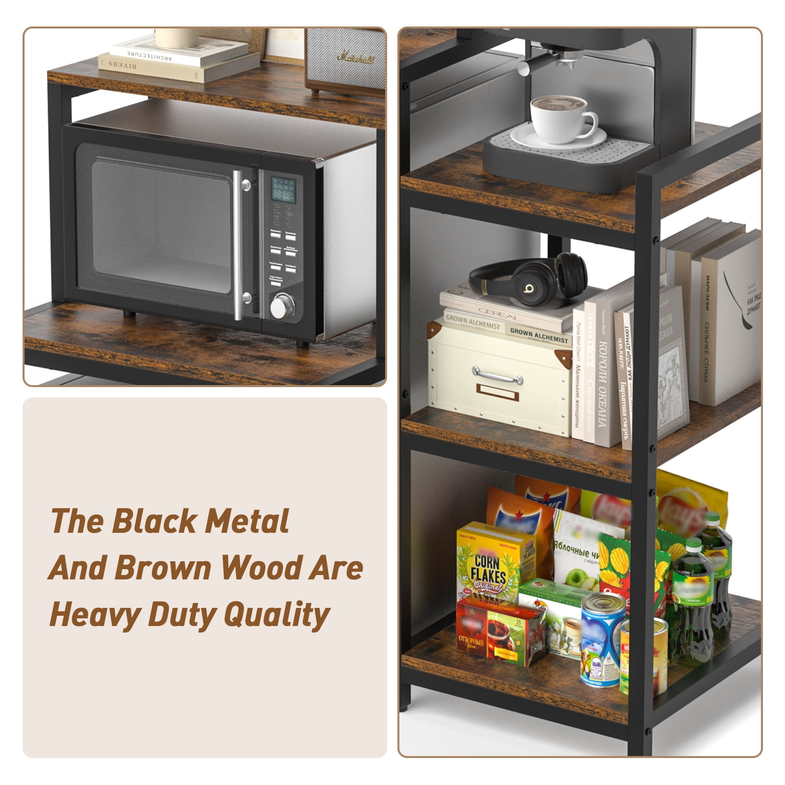 Mini Fridge Stand & Microwave Stand with 3-Tier Storage Shelves for Dorm Kitchen