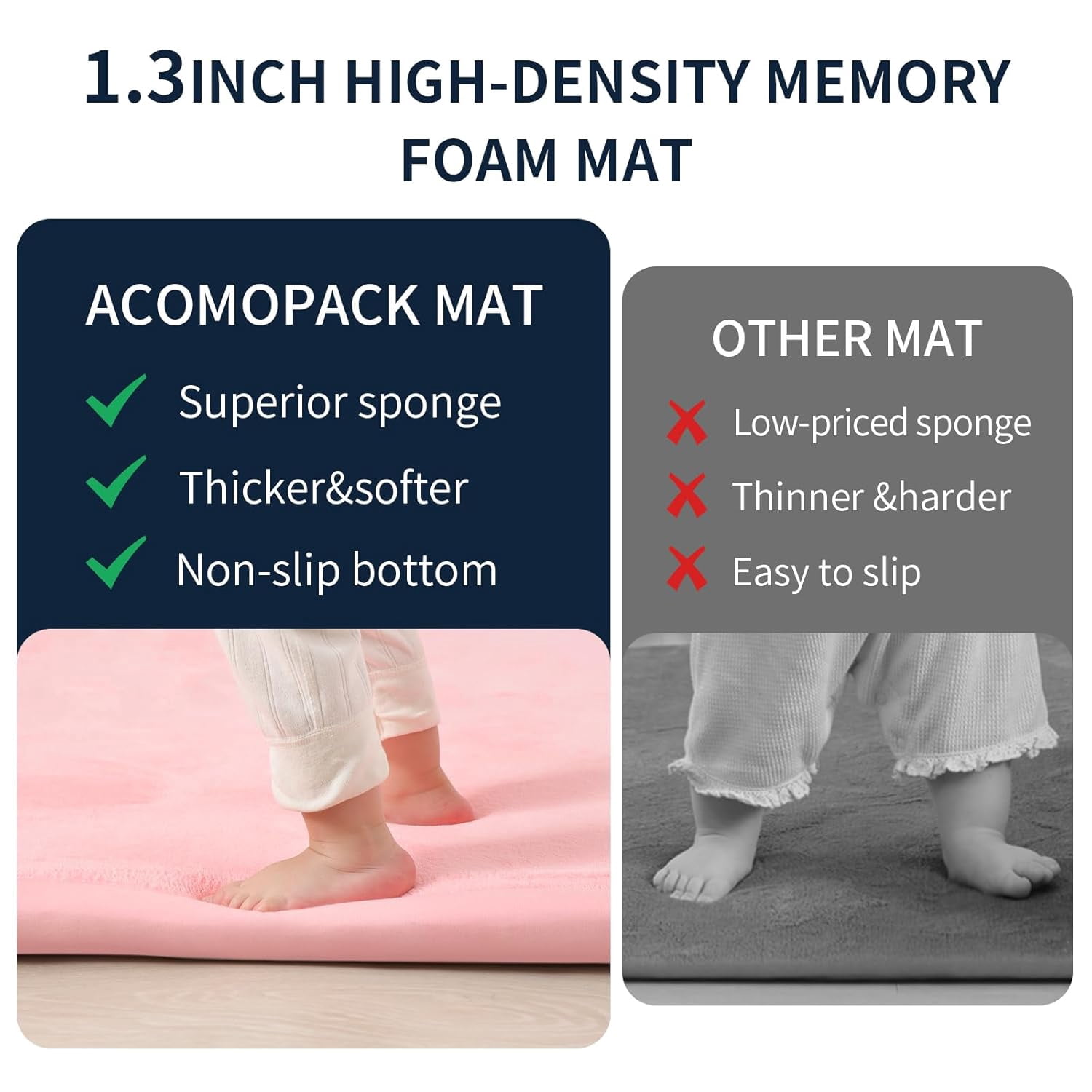 Baby Play Mat for Floor 1.3" Thick Memory Foam Play Mat 39"×59" Tummy Time Crawling with Non-Slip Bottom for Living Room,Nursery,Soft Velvet Playpen Mats for Kids,Infants（Pink）