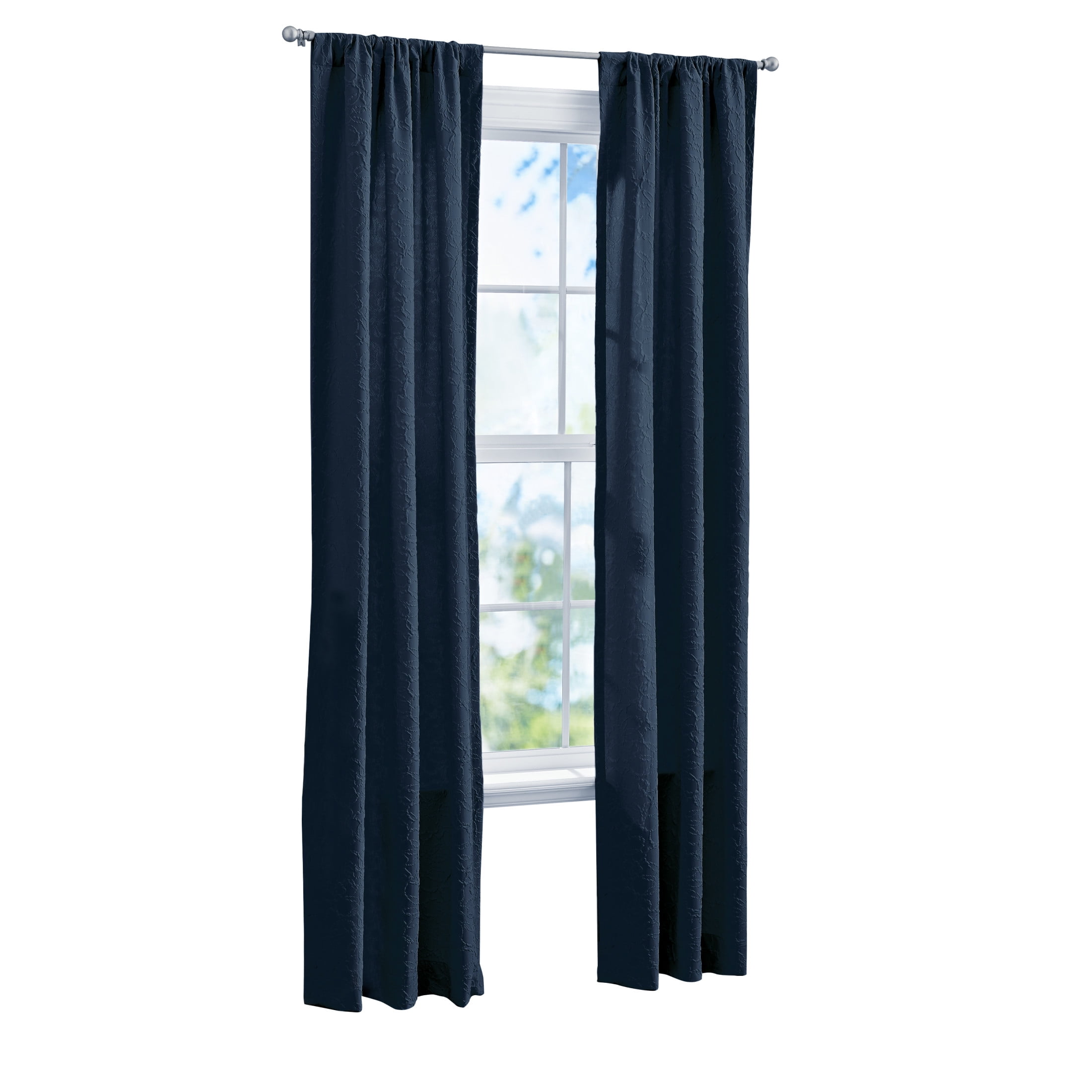 Mainstays Microsculpt Floral Rod Pocket Curtain Panels, Set of 2, Blue Cove, 37" W x 84" L