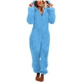 thumbnail image 1 of Combinaison à Capuche Manches Longues d'Hiver Confortable pour Femmes Pyjama Tenue de Détente Douce Fermeture Éclair devant, 1 of 8