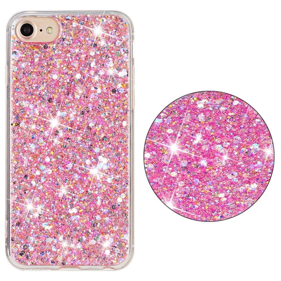 TECH CIRCLE for iPhone 7 / 8 / SE 2022 & 2020 Soft TPU Glitter Bling Case Luxury Silicone Cute Bling Shiny Sparkle Thin Slim Shockproof Anti-Scratch Protective Cover for Women Girls,Pink