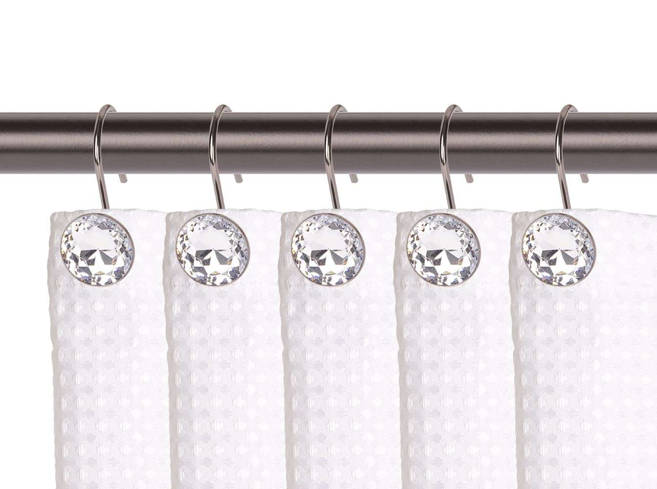 Utopia Alley Shower Rings, Shower Curtain Hooks for Bathroom, Rust Resistant Shower Curtain Hooks Rings, Crystal Design, Set of 12, Oil Rubbed Bronze