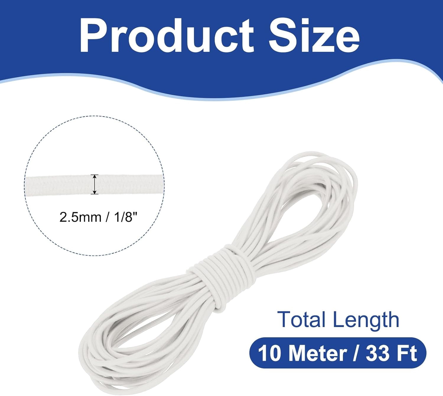 MKEUDQ-1/8" x 33' Elastic Bungee Cord, Bungee Shock Cord Kayak Stretch String Rope for Camping Tent Bike Tie Down Kayaking Boating Repairing Poles DIY Canopy Patio, White