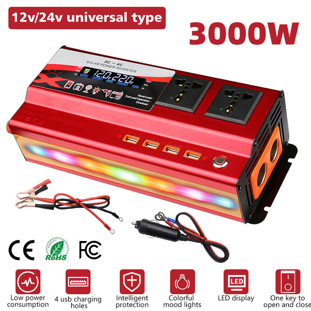 Car Vehicle Power Inverter 3000W Peak DC 12V to AC 110V 120V Converter