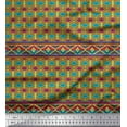 thumbnail image 1 of Soimoi Green Japan Crepe Satin Fabric Aztec Geometric Print Sewing Fabric Yard 42 Inch Wide, 1 of 3