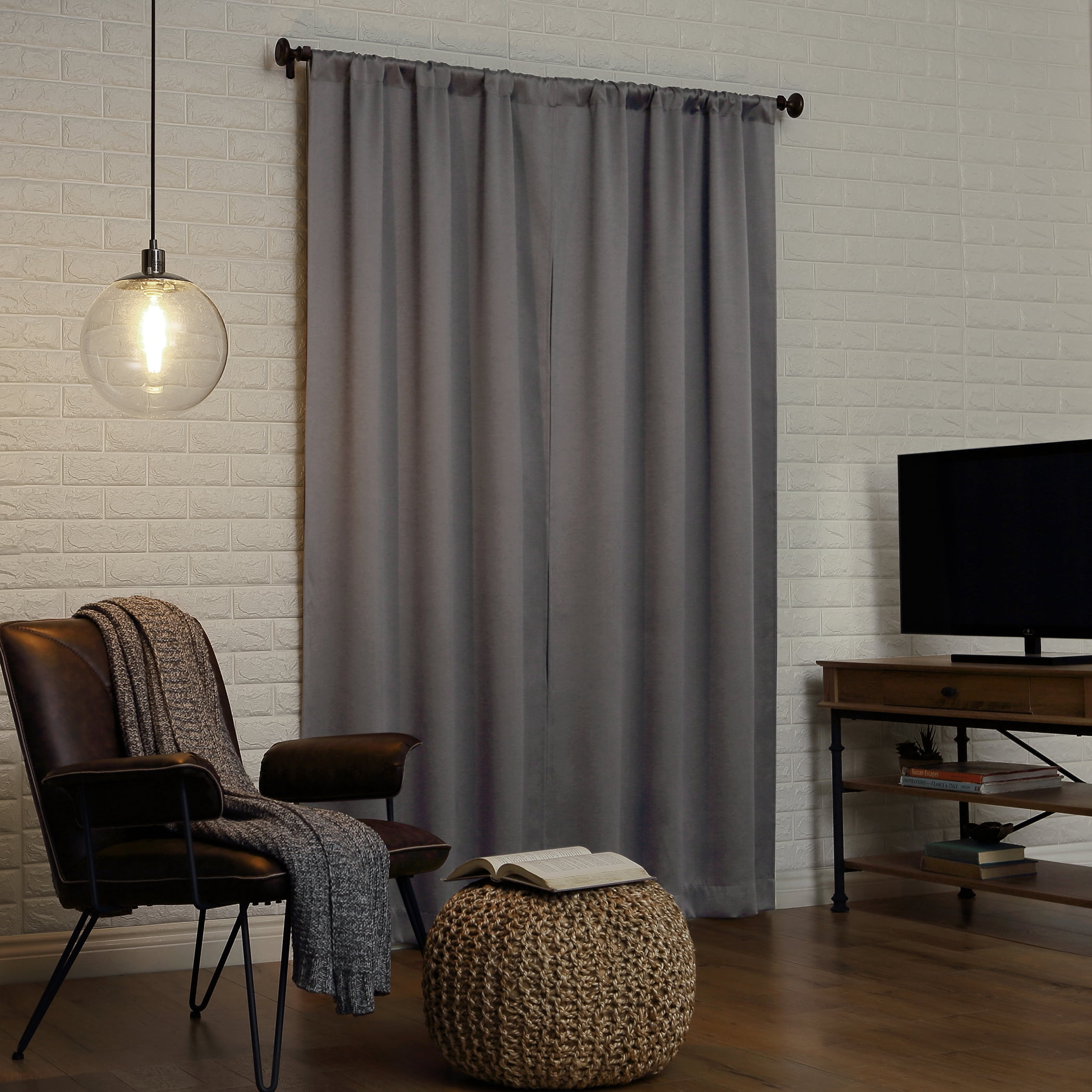 Sun Zero Avery 100% Blackout Rod Pocket Single Curtain Panel, Gray, 40"W x 63"L