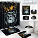 thumbnail image 1 of Juego de 4 cortinas de ducha para baño, juego de cortinas de ducha de poliéster con alfombras de baño, juego de baño con patrón pintado de corona de chimpancé con fondo negro con cortina de ducha y, 1 of 8