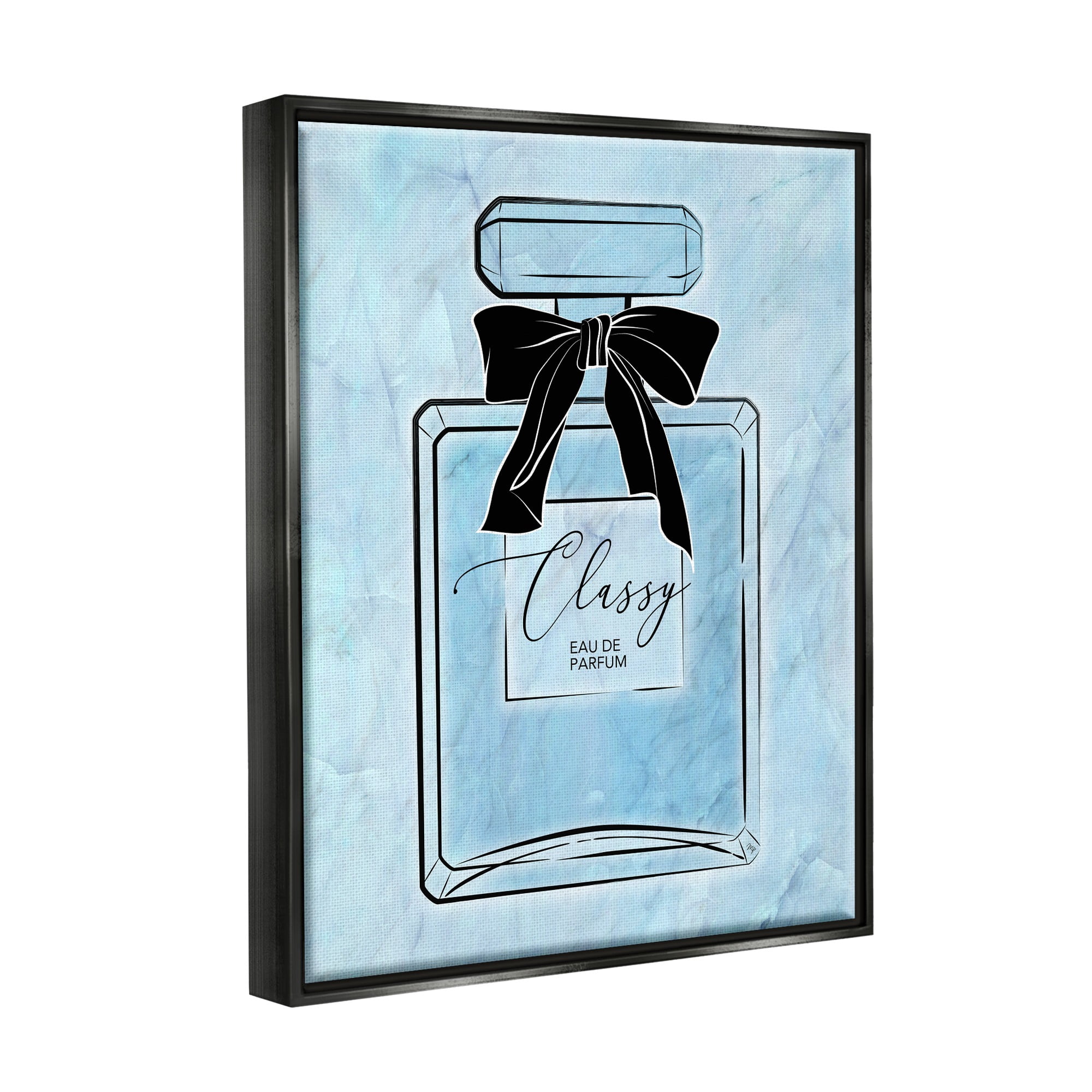 Stupell Industries Classy Blue Perfume Beauty & Fashion Painting Black Floater Framed Canvas Art Print Wall Art, 25 x 31