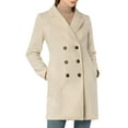 thumbnail image 6 of INSPIRE CHIC Women's Notched Lapel Double Breasted Winter Long Trenchcoat S Cream White, 6 of 8