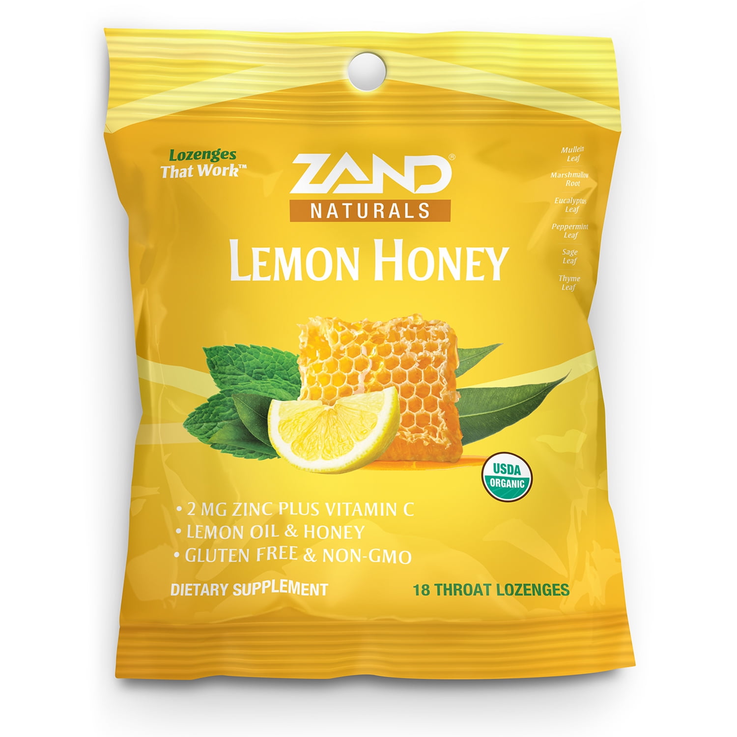 Zand Immunity Organic Lemon Honey HerbaLozenge | Immune Support Throat Drops w/ Vitamin C & Zinc