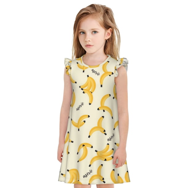 Balery Banana Camisón de princesa para niñas, pijama de algodón con mangas abullonadas, suave y bonito.-Large