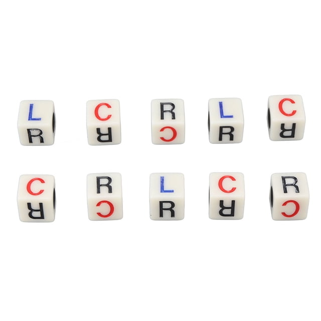 Dados de juego de mesa RLC de plástico blanco, peso ligero, centro izquierdo y derecho, 10 Uds.