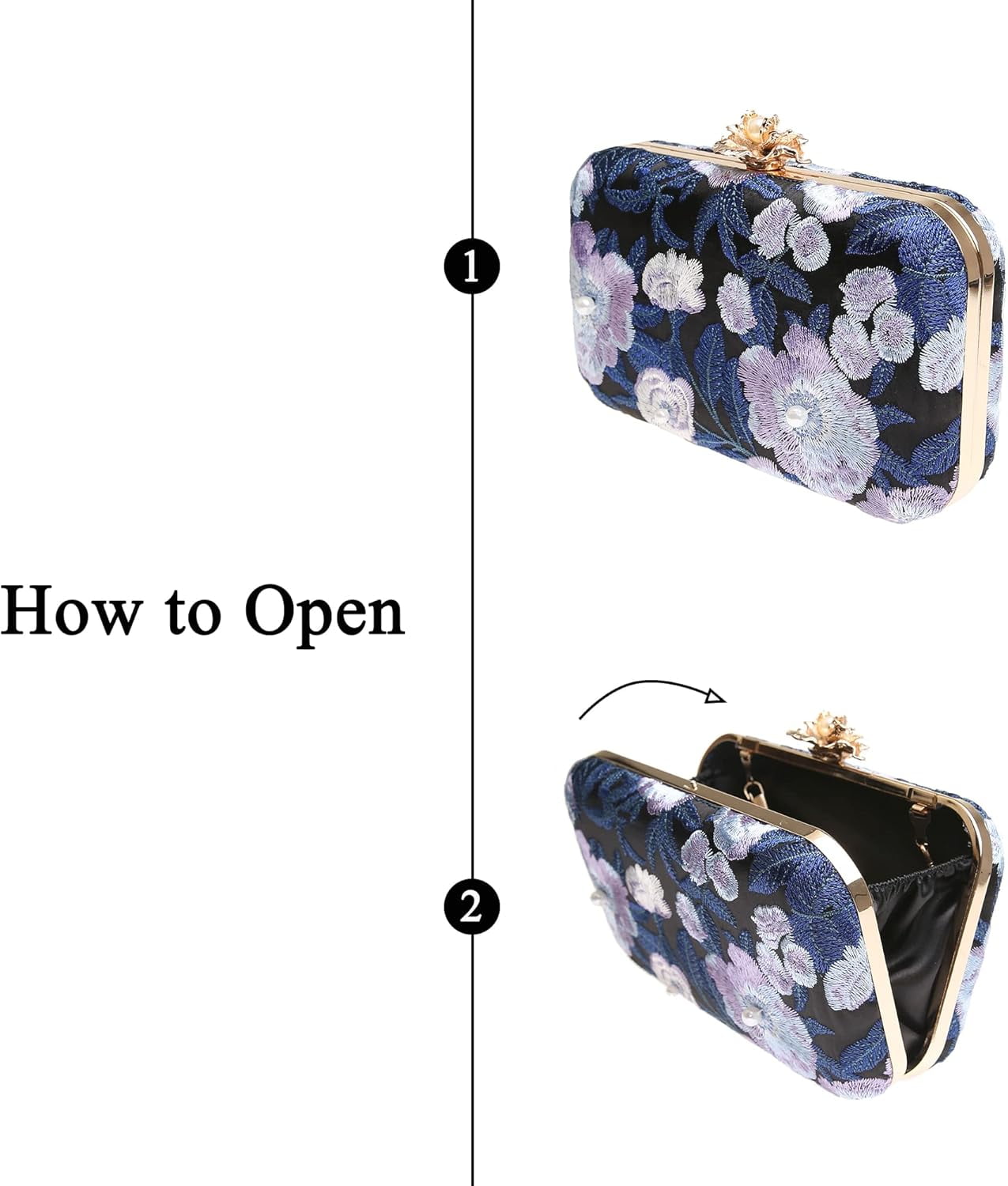 Womens Vintage Floral Embroidery Clutch Evening Handbag Shoulder Bags Purse for Wedding Party Prom