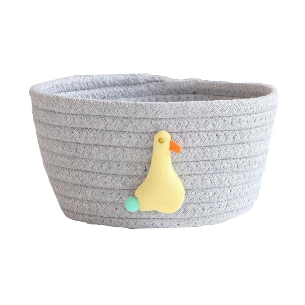 Cesta de almacenamiento tejida a mano con cordón de algodón para escritorio, organizador de juguetes y otros objetos, 16 x 9 cm Pato gris