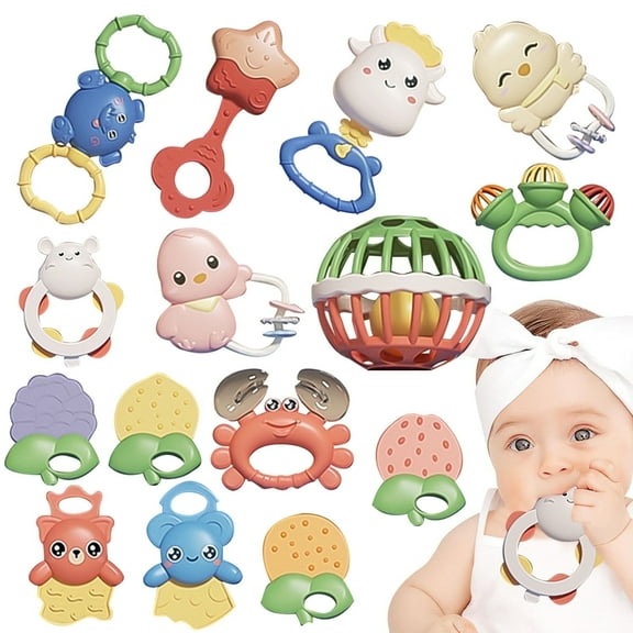 Baby Toys 0-6 Months, 15 Pcs Baby Rattles Teethers Teething Toys, Newborn Infant Baby Boy Girl Birthday Gifts