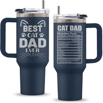 Cat Gifts for Lovers, 40 Oz Cat Dad Ever Laser Engrave Tumbler with Handle & Straw, Animal Lover Gifts, Kitty Birthday Gift, Stainless Steel Animal Tumbler