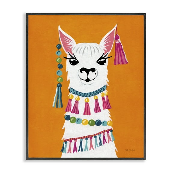 Stupell Industries Festive Llama Portrait Animals Painting Black Framed Art Print Wall Art, 11 x 14
