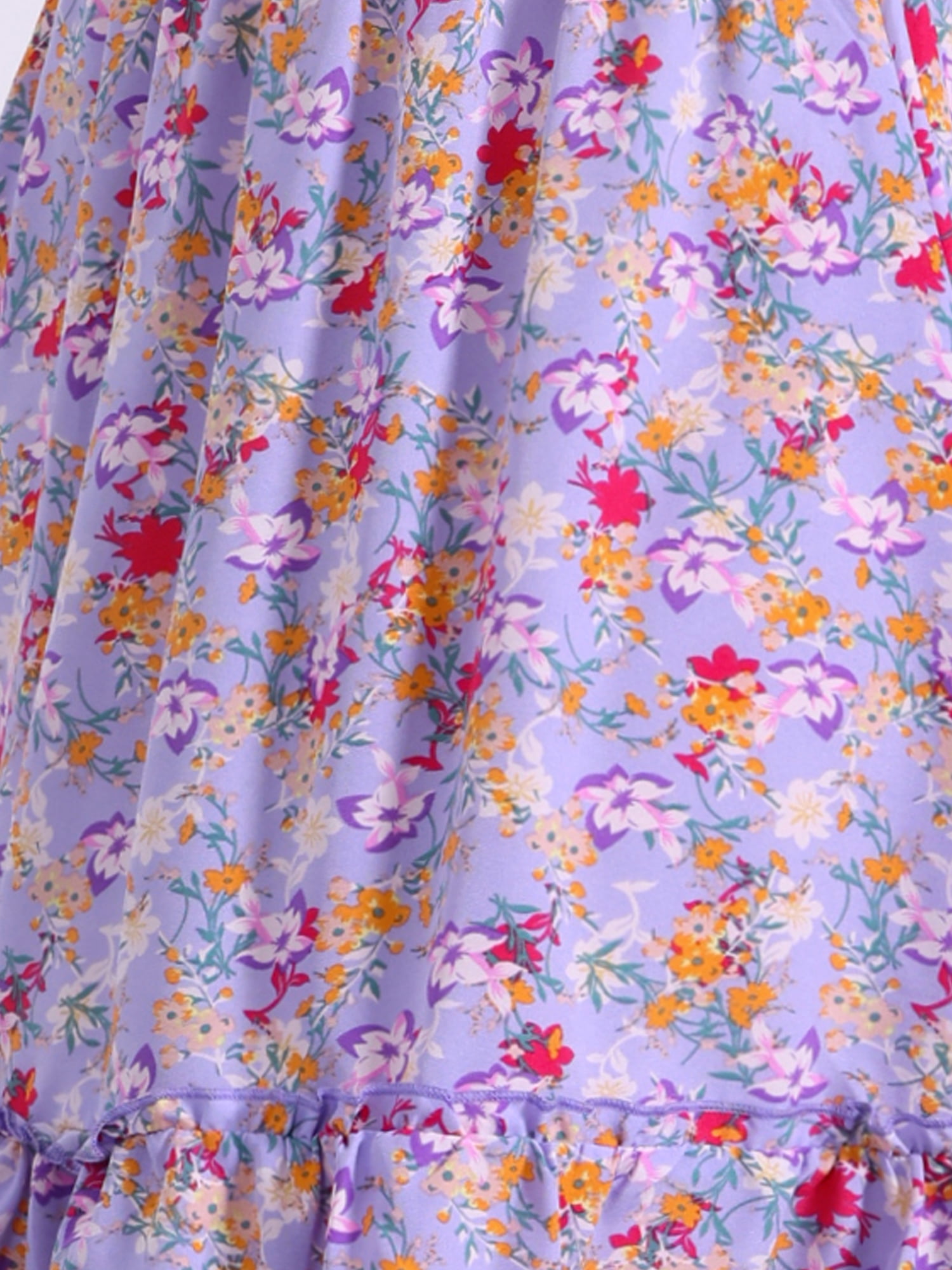 DARING DIVA Women's Flowy Ruffle Hem Tiered Floral Midi Skirt XL Light Purple