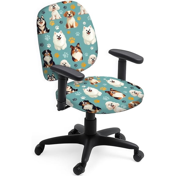2pcs Cartoon Dog Computer Office Chair Covers Pet Rotating Chair Slipcovers Stretchable Washable Anti-Dust Chairs Protective Slipcover for Universal Desk Rotating Chair Computer Chairs