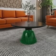 thumbnail image 5 of LeisureMod 30" Round Coffee Table with Glass Top and Black Powder-Coated Iron Rim Tempered Glass Pedestal Base No Assembly for Modern Home, Living Room Tully Collection in Green/Black, 5 of 18