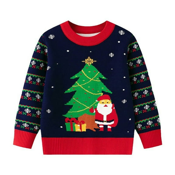 Gunia Boys Christmas Sweater Tops Xmas Knitted Pullover Long Sleeve Warm Winter Classic And Comfortable For Festivals Dailywear Size 3-4 Years
