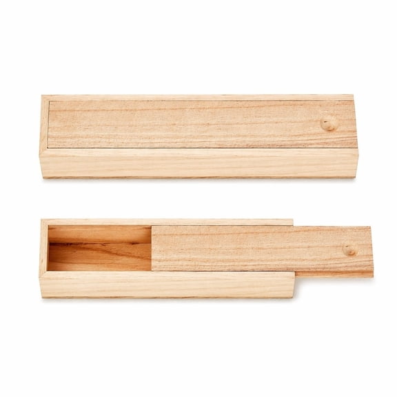 YEMNPIOS 2 Pcs Unfinished Wooden Box 9x2.2x1.2 Inch Sliding Lid Pine Craft Box for DIY Painting