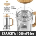 thumbnail image 4 of No-Plastic French Press Coffee Maker 34 oz, Borosilicate Glass Bamboo Lid and Handle Coffee Tea Press 8 cup, 1000ml Coffee Milk Forther with Stainless Steel Holder and Resuable Filters, 4 of 9