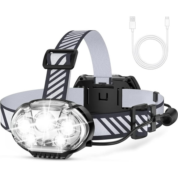 Rechargeable Headlamp, Ultra-Bright 5 LED Head Lamp with Red White Light,IPX4 Waterproof Headlight,8 Mode Head Flashlight for Outdoor Running Hunting Fishing Hiking Camping Gear