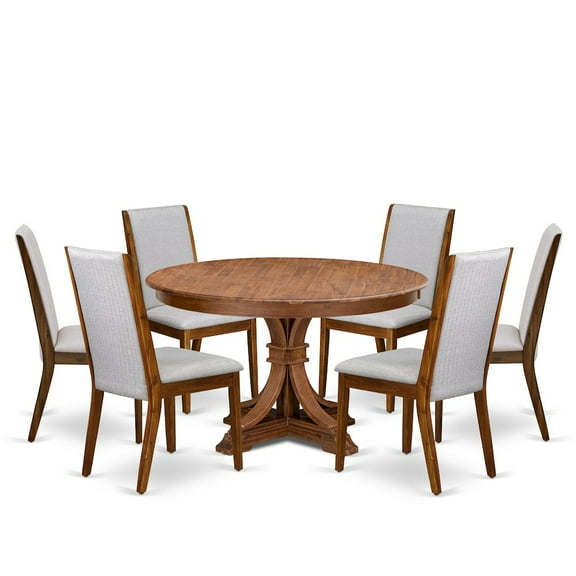 Luxe by East West Furniture 7-Piece Modern Dining Set A Kitchen Table, 6 Grey Linen Fabric Parsons Chairs