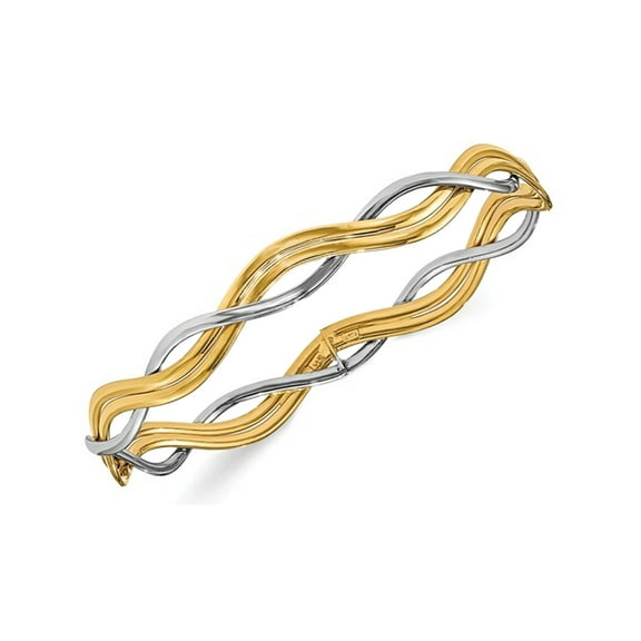 Gem & Harmony 14K White and Yellow Gold Polished Braided Bangle Bracelet for Women