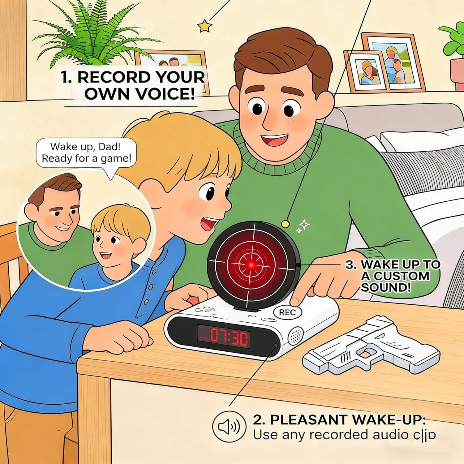 Gun Alarm Clock, Shot Timer, Shooting Timing Clocks, Display Ringtones Customization, Modern Target Creative Clocks, Shoot the Target to Shut It Off, Built for People Who Hate Mornings (White)